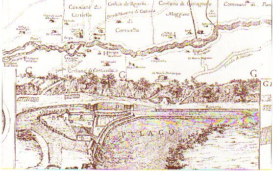 Vista di Corticella e schema della Chiusa - Congregazione Gabella Grossa XVIII sec.